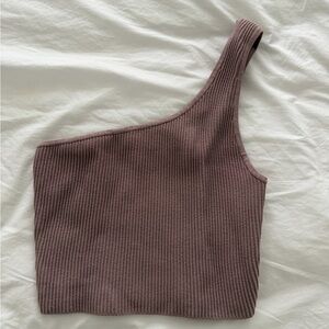 Aritzia Babaton Mauve Knit One-Shoulder Crop Top